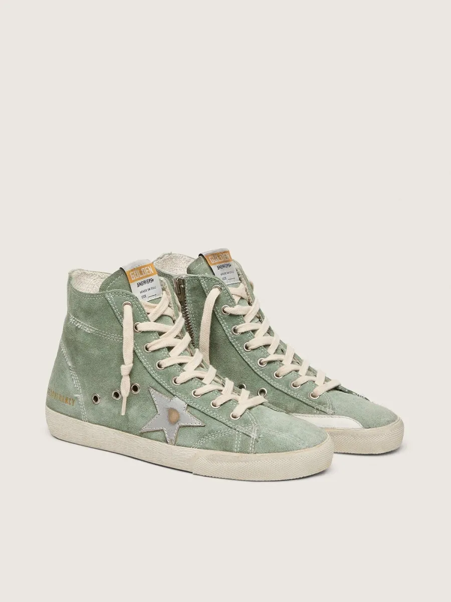 Francy in suede verde con stella in pelle laminata argento