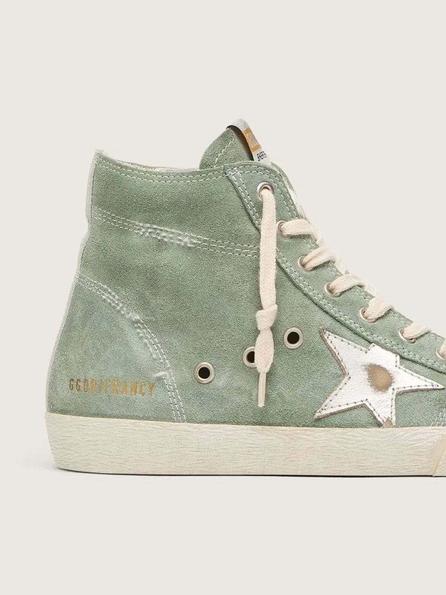 Francy in suede verde con stella in pelle laminata argento