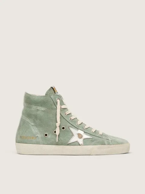 Francy in suede verde con stella in pelle laminata argento