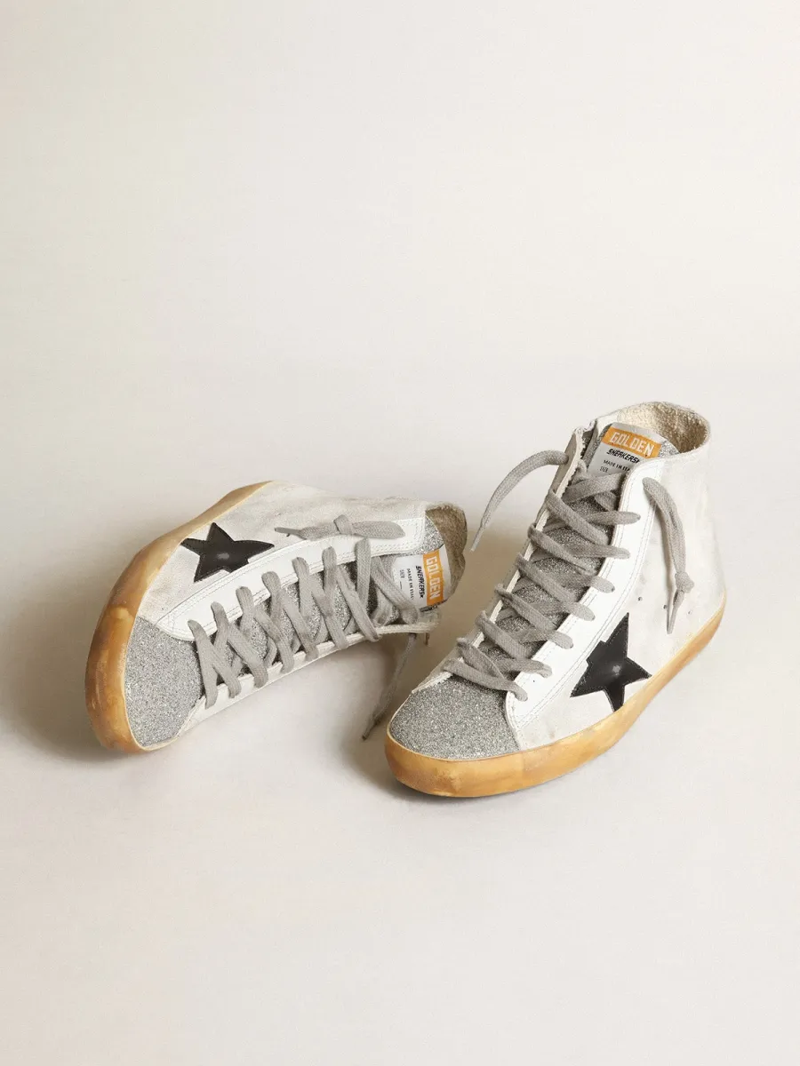Francy Donna in suede bianco con stella in pelle nera e inguetta in cristalli Swarovski argento