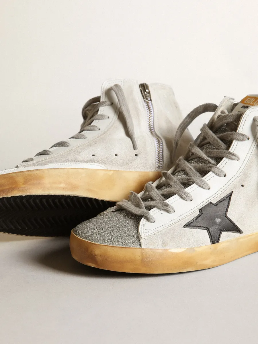 Francy Donna in suede bianco con stella in pelle nera e inguetta in cristalli Swarovski argento