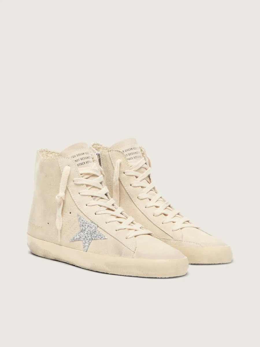 Francy Donna in suede beige con stella in glitter argento