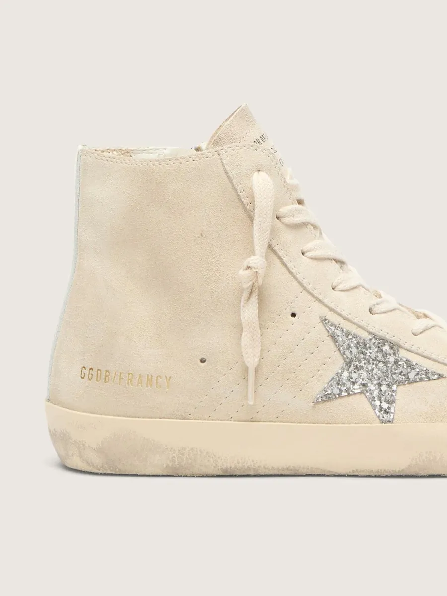 Francy Donna in suede beige con stella in glitter argento