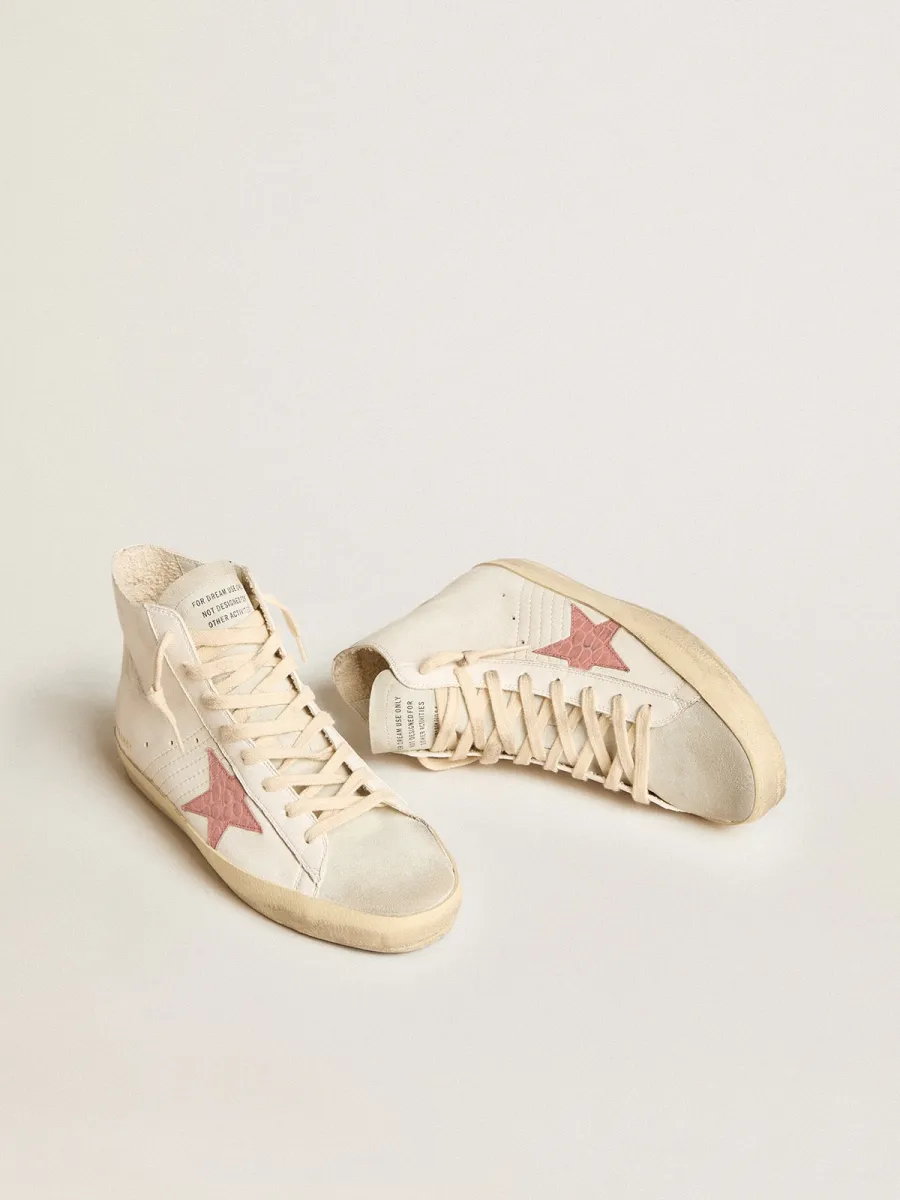 Francy in nappa crema con stella in pelle con stampa coccodrillo rosa