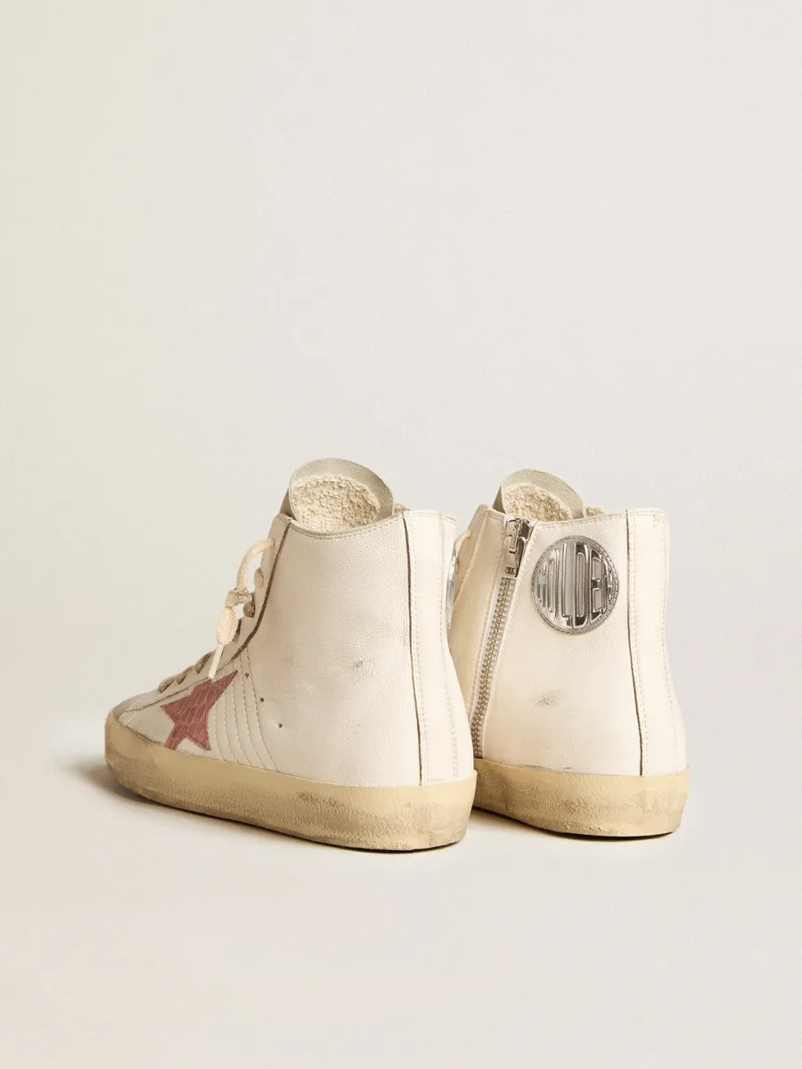 Francy in nappa crema con stella in pelle con stampa coccodrillo rosa