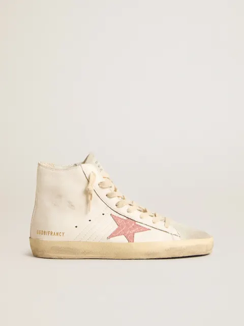 Francy in nappa crema con stella in pelle con stampa coccodrillo rosa