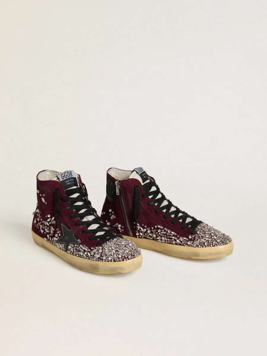 Francy Donna LAB in suede bordeaux con stella in pelle lucida nera e strass