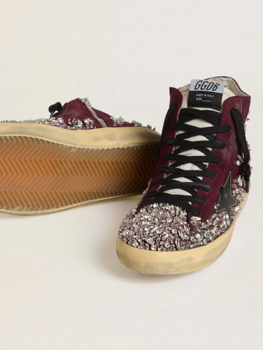 Francy Donna LAB in suede bordeaux con stella in pelle lucida nera e strass