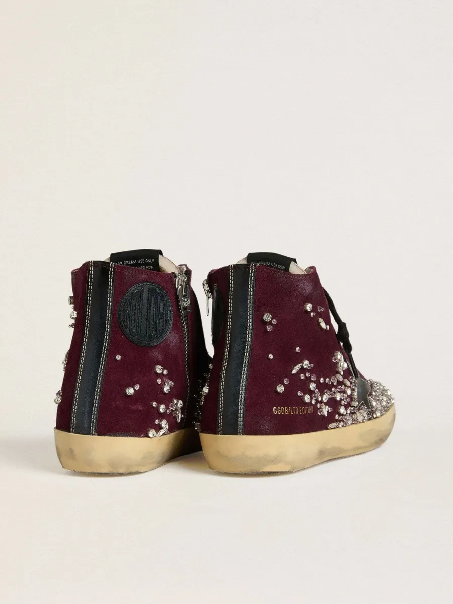 Francy Donna LAB in suede bordeaux con stella in pelle lucida nera e strass
