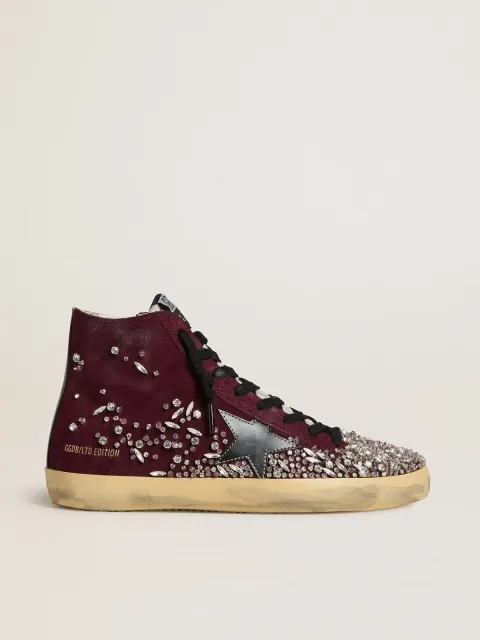 Francy Donna LAB in suede bordeaux con stella in pelle lucida nera e strass