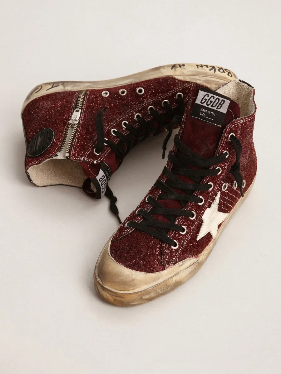 Francy Penstar in glitter color bordeaux con stella in pelle bianca