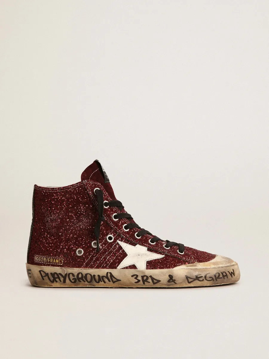 Francy Penstar in glitter color bordeaux con stella in pelle bianca
