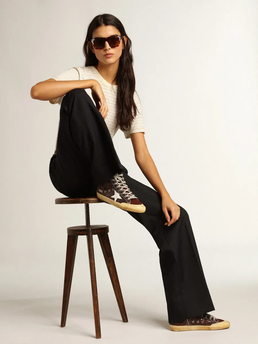 Francy Penstar in glitter marroni con stella in pelle bianca