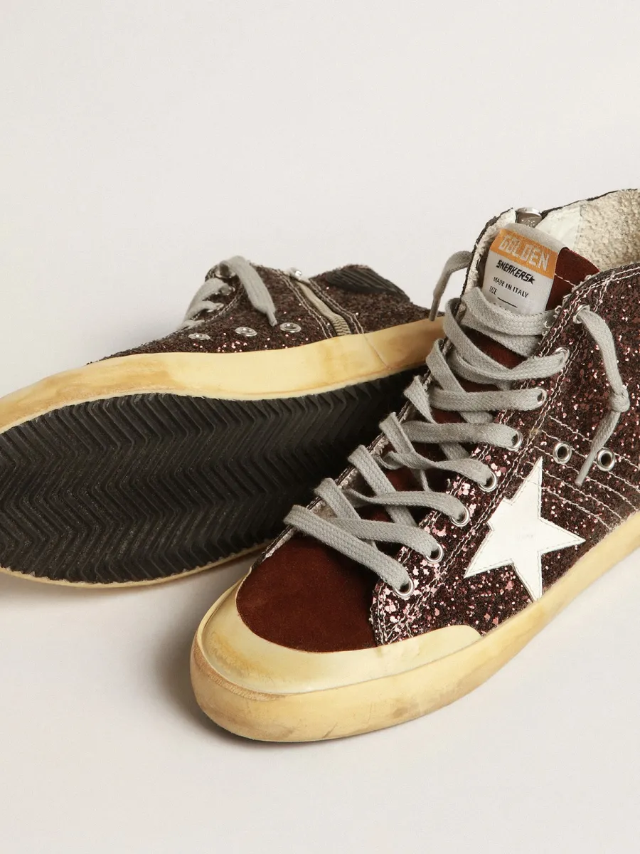 Francy Penstar in glitter marroni con stella in pelle bianca