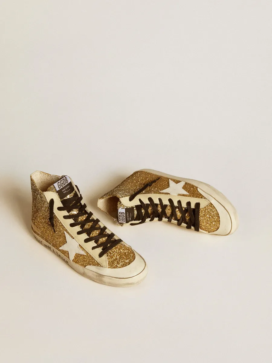 Francy Penstar in glitter dorati con stella in pelle bianca