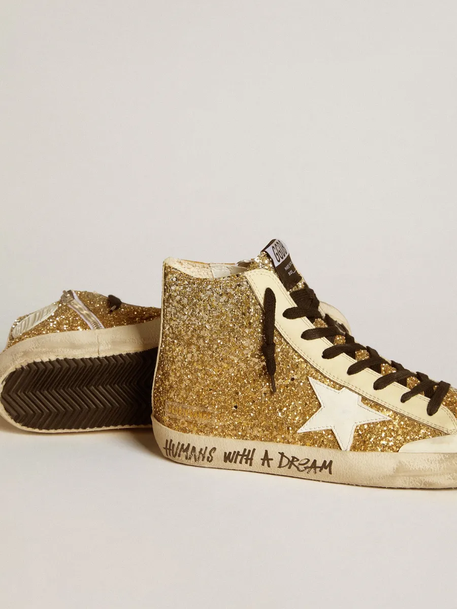 Francy Penstar in glitter dorati con stella in pelle bianca