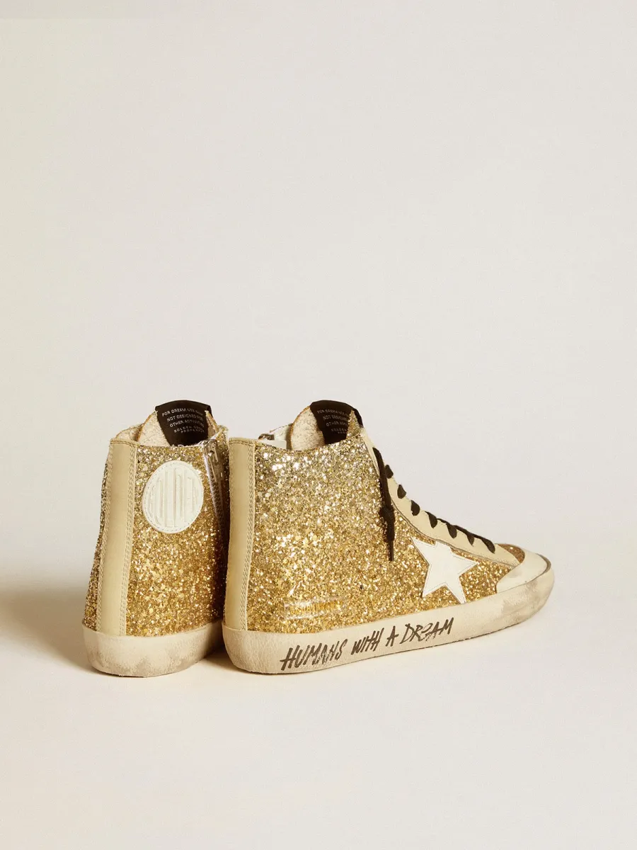 Francy Penstar in glitter dorati con stella in pelle bianca