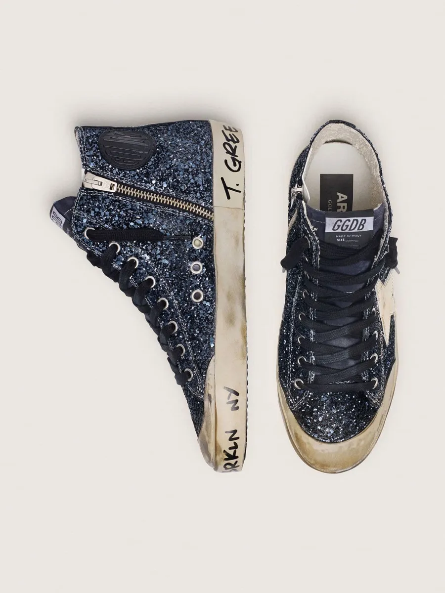 Francy donna in glitter blu scuro con stella bianca