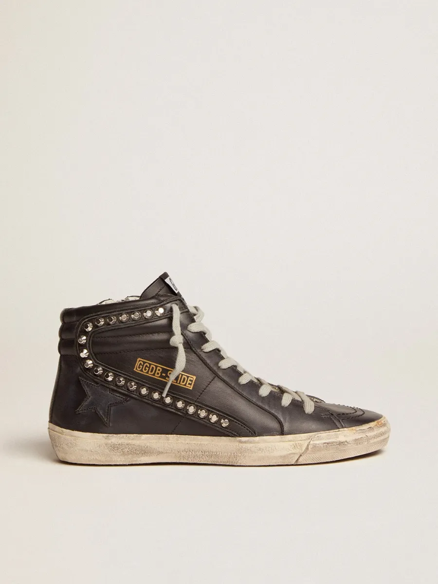 Slide Donna di colore nero con borchie