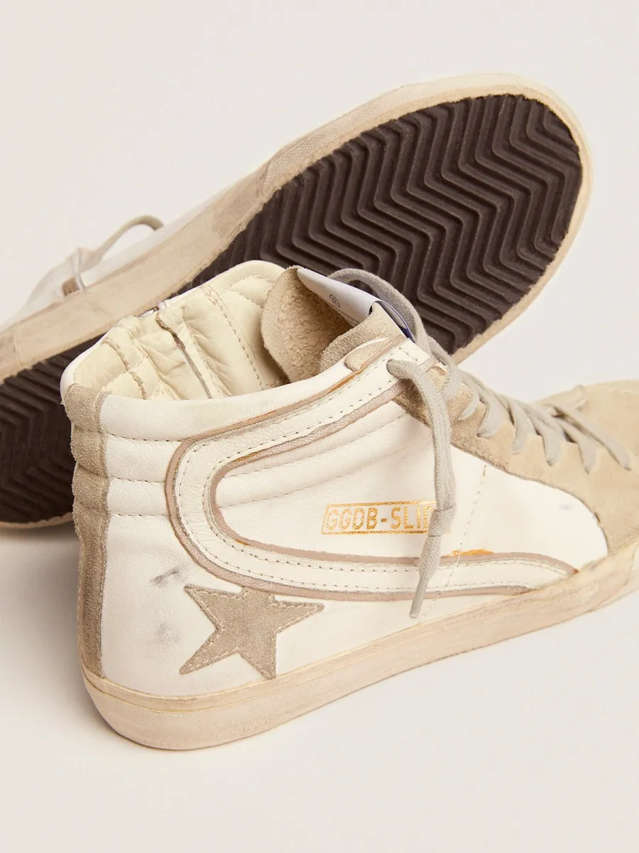 Slide Donna con stella in suede grigio ghiaccio e virgola bianca