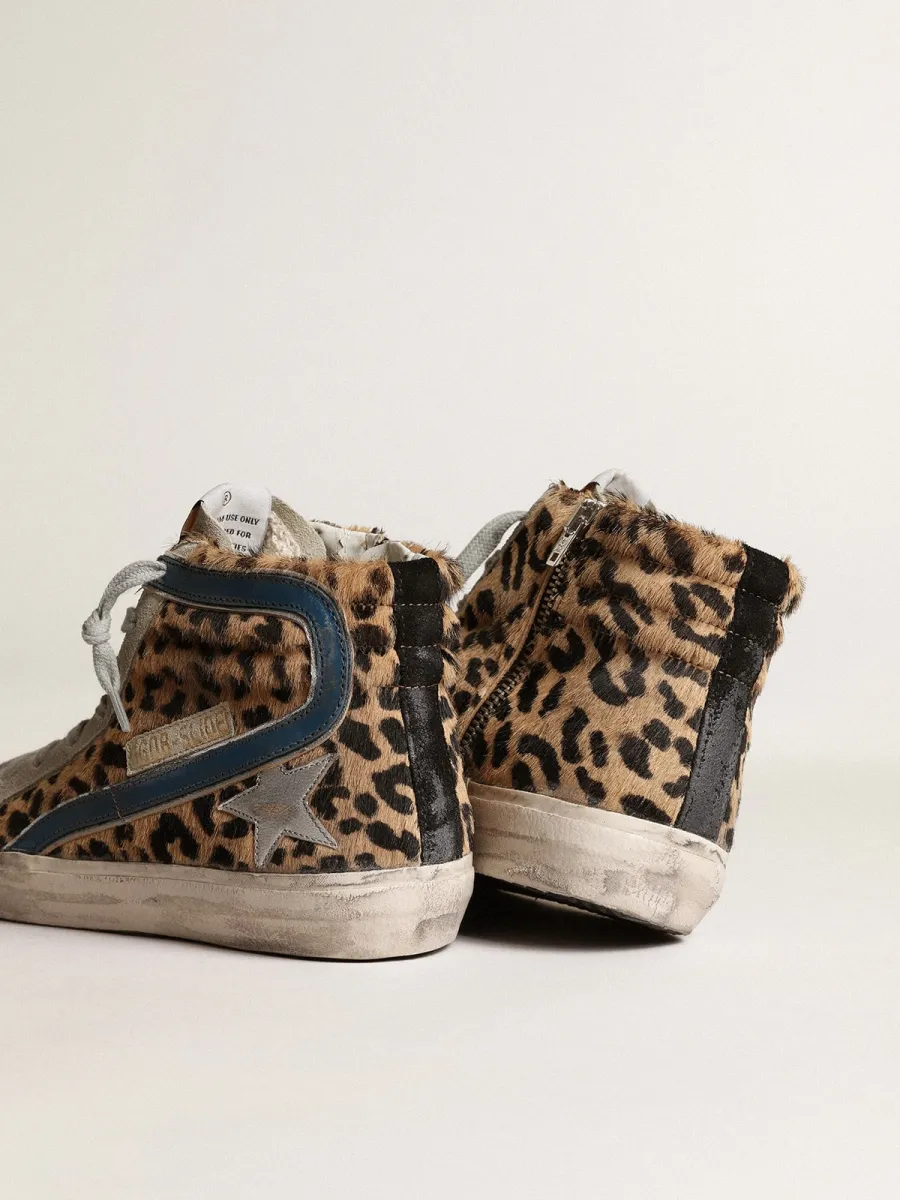 Slide Donna in cavallino leo con stella in pelle argento