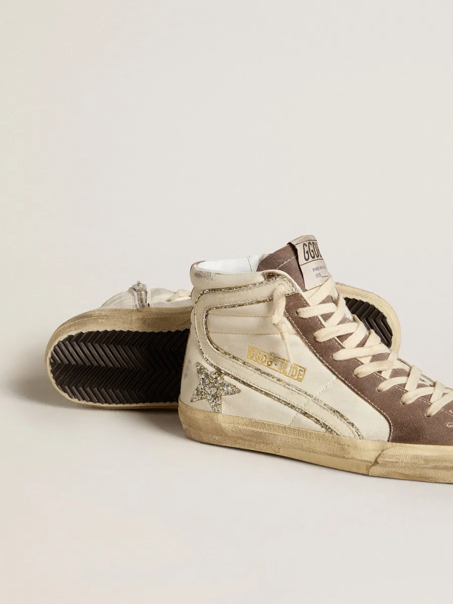Slide in nappa con stella in glitter e virgola in pelle verniciata