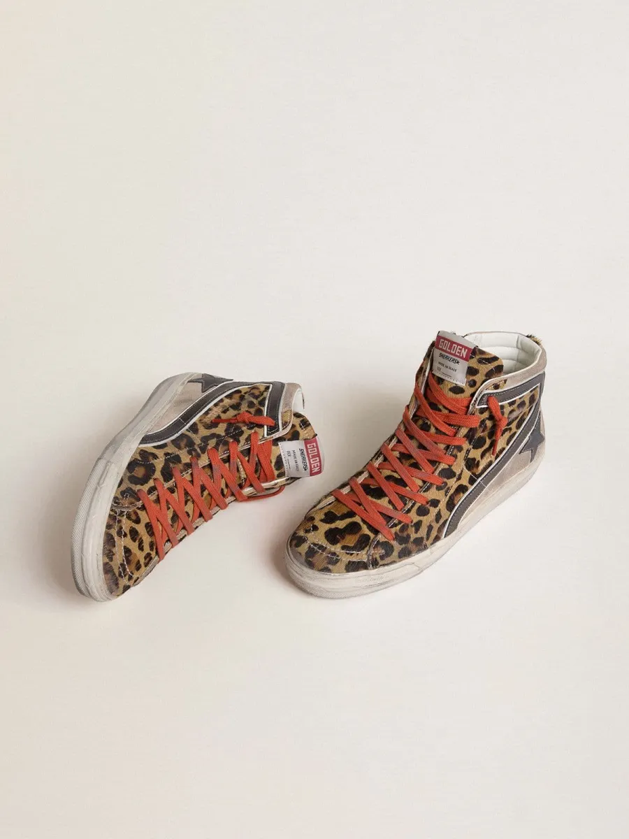 Slide Donna LTD in cavallino leopardato con stella e virgola in pelle laminata