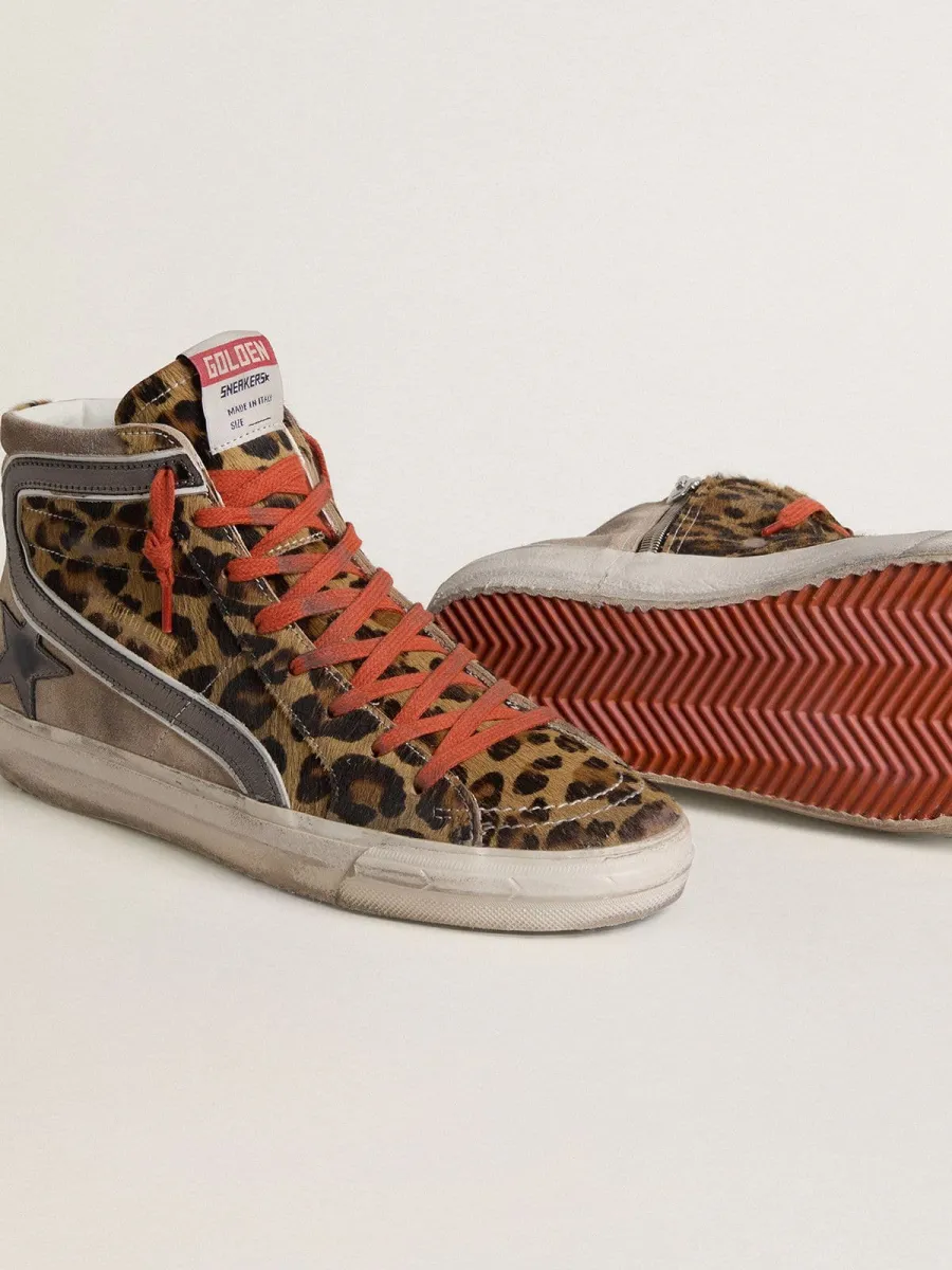 Slide Donna LTD in cavallino leopardato con stella e virgola in pelle laminata