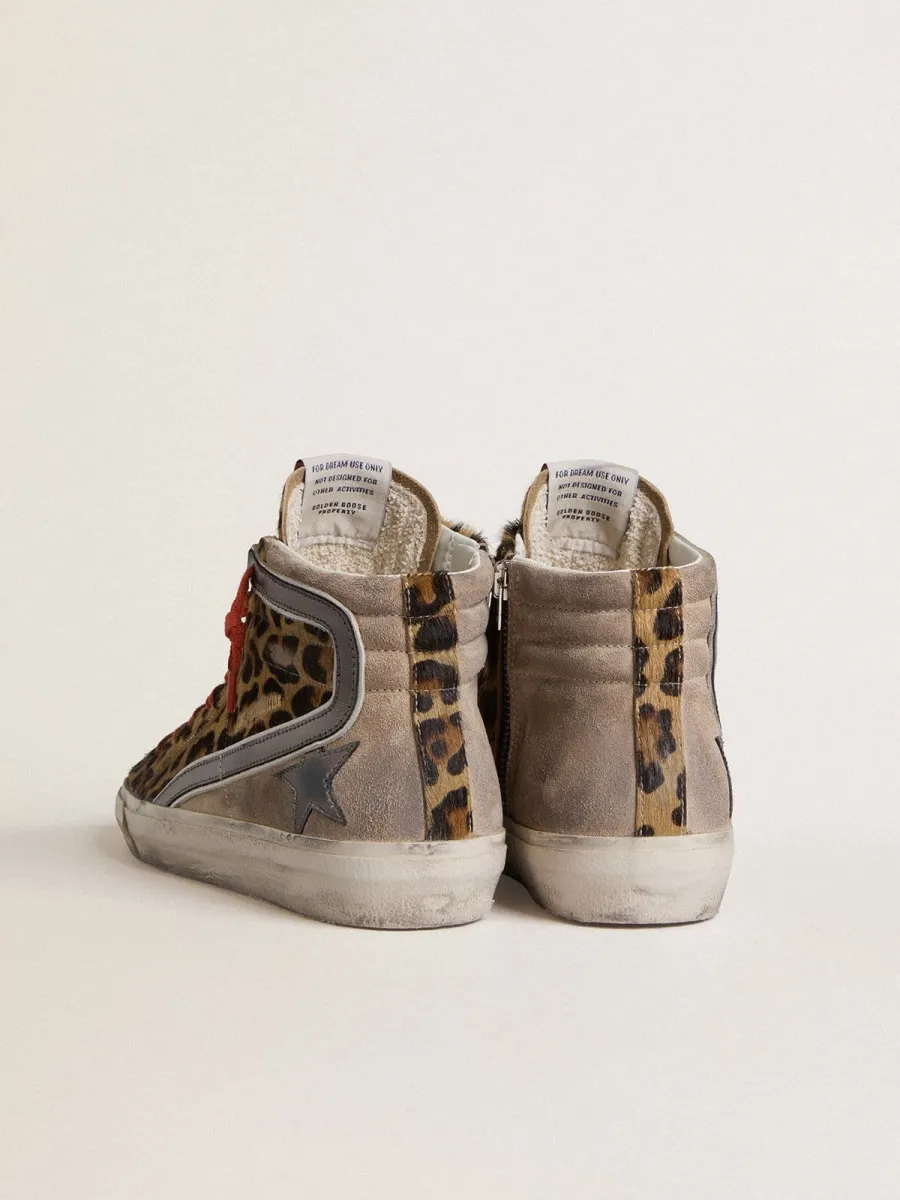 Slide Donna LTD in cavallino leopardato con stella e virgola in pelle laminata