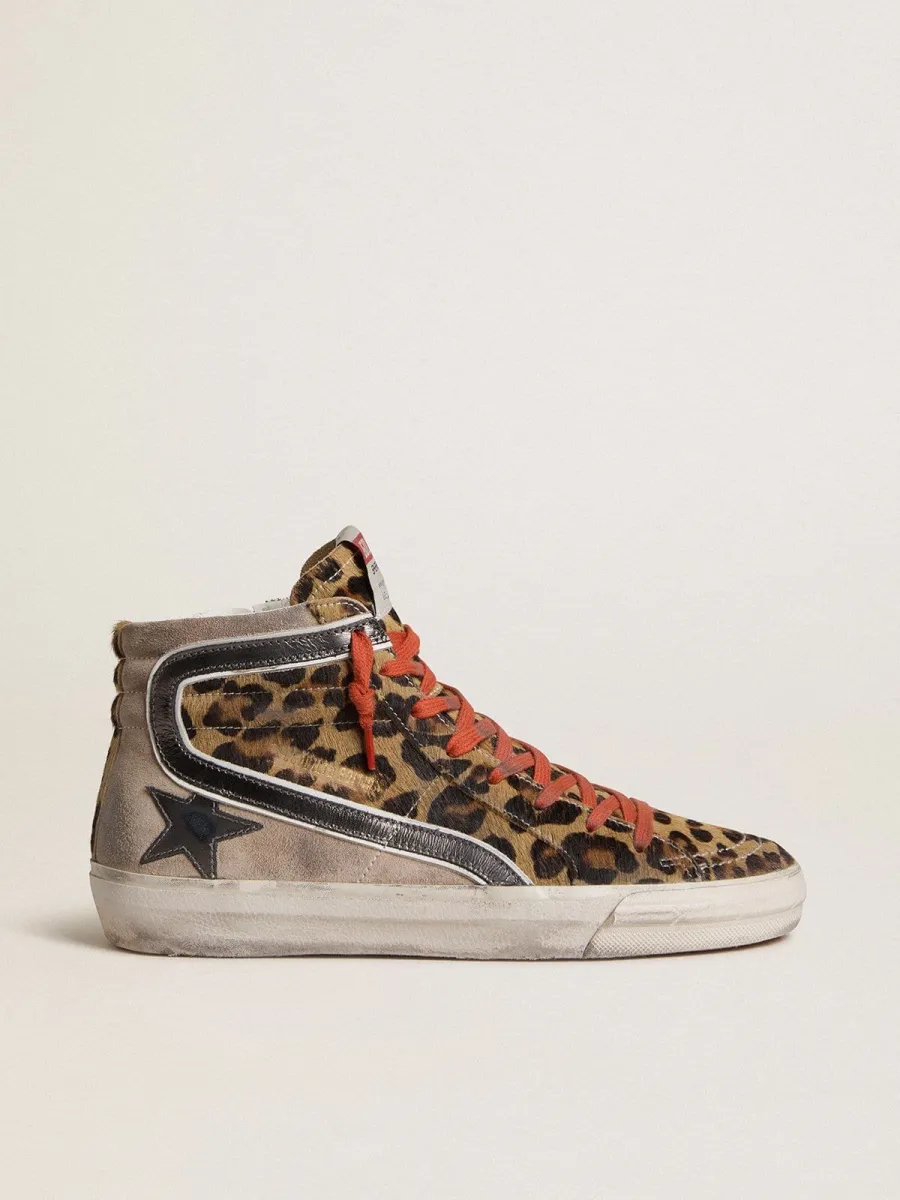 Slide Donna LTD in cavallino leopardato con stella e virgola in pelle laminata