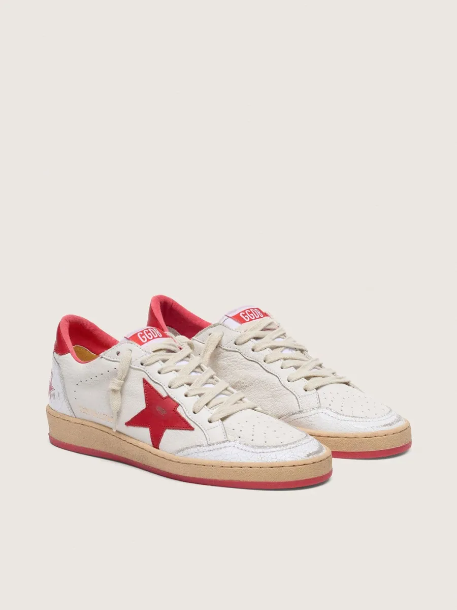 Ball Star Donna in pelle bianca con stella e talloncino rossi