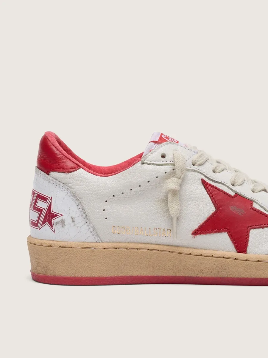 Ball Star Donna in pelle bianca con stella e talloncino rossi