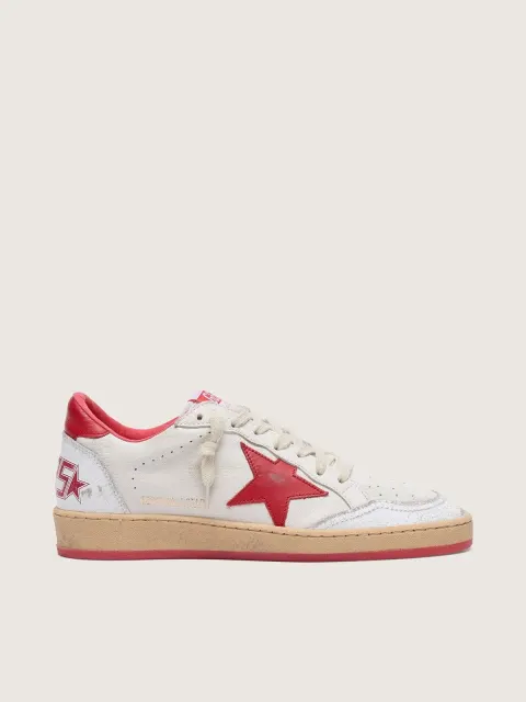 Ball Star Donna in pelle bianca con stella e talloncino rossi