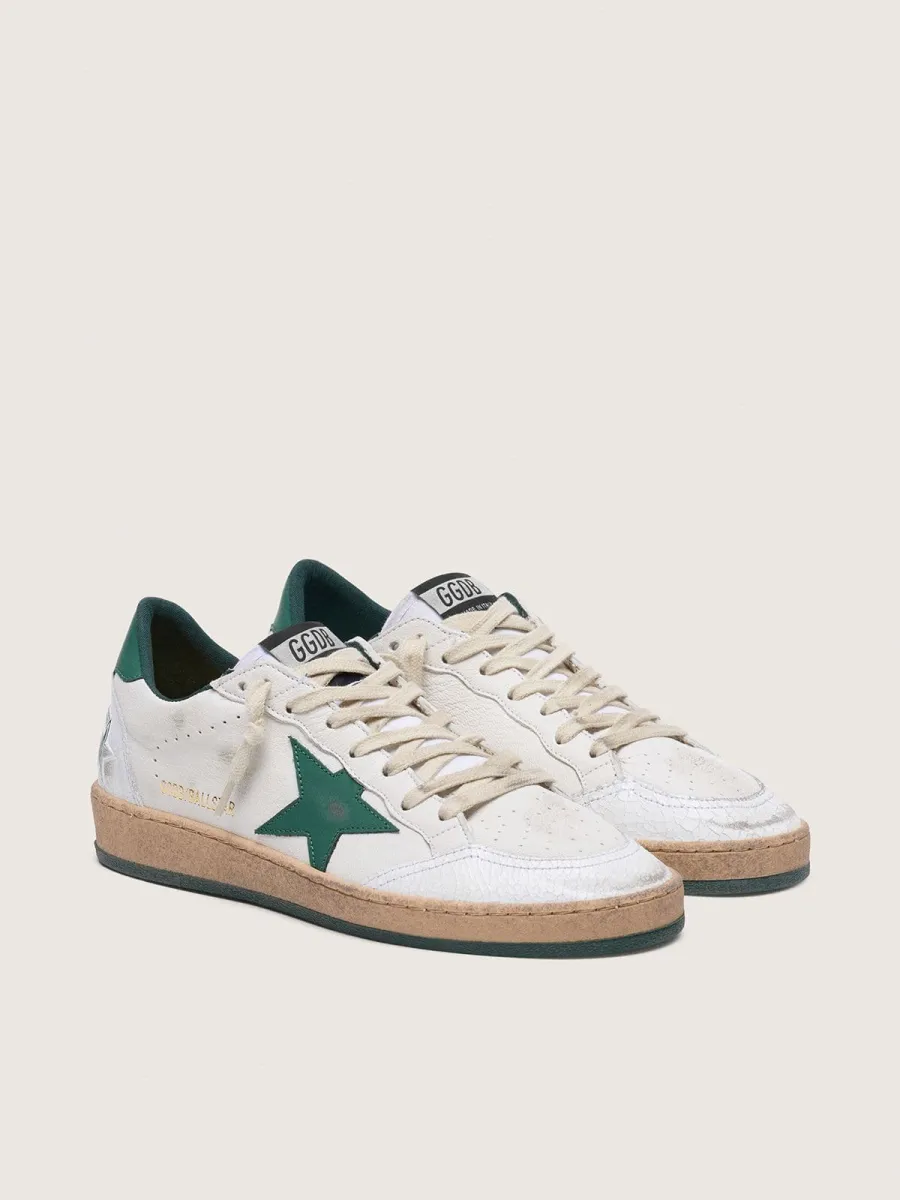 Ball Star Donna in nappa bianca con stella e talloncino in pelle verde