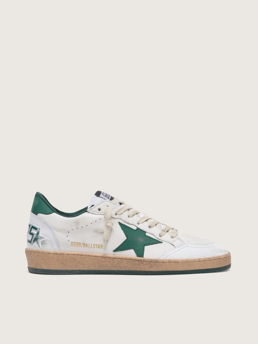 Ball Star Donna in nappa bianca con stella e talloncino in pelle verde