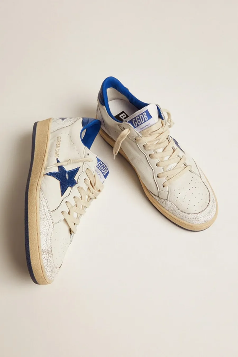 Ball Star Donna in nappa bianca con stella e talloncino in pelle laminata bluette
