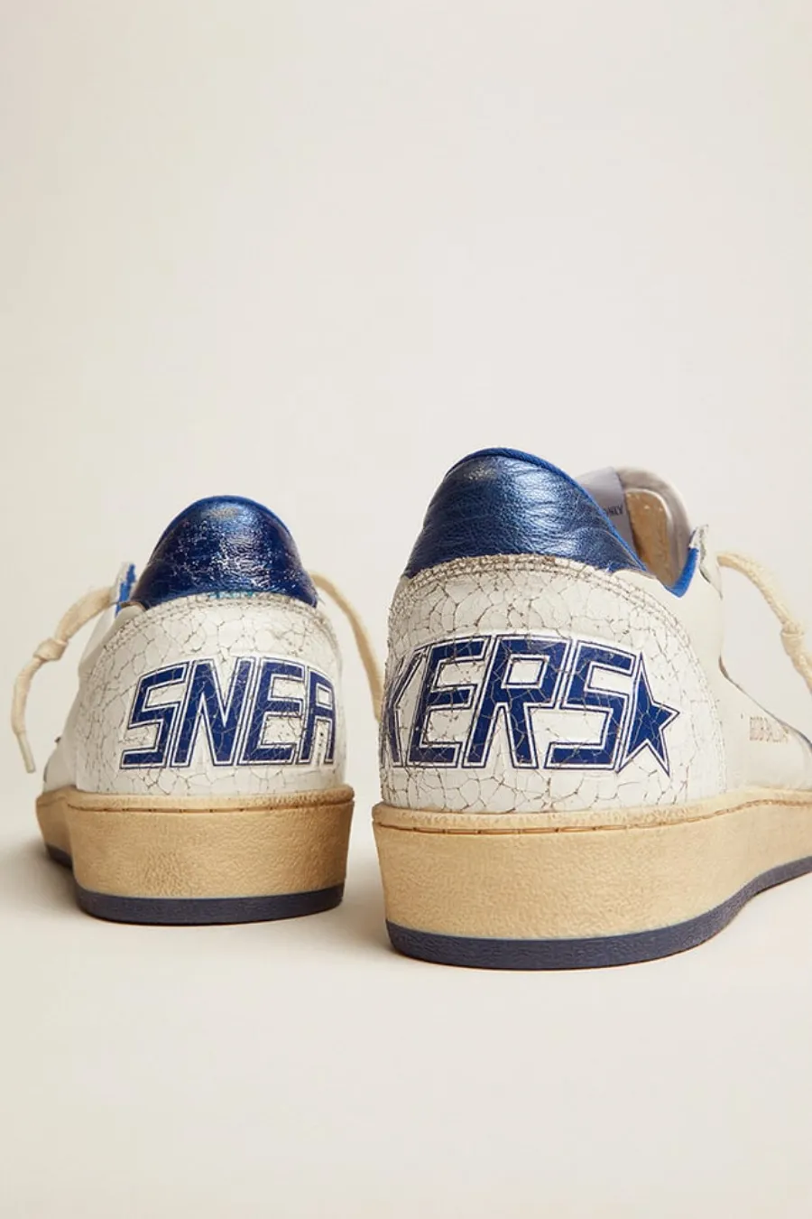 Ball Star Donna in nappa bianca con stella e talloncino in pelle laminata bluette