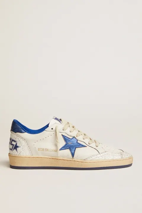 Ball Star Donna in nappa bianca con stella e talloncino in pelle laminata bluette