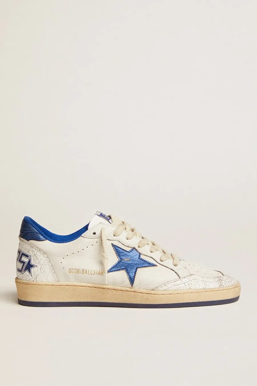 Ball Star Donna in nappa bianca con stella e talloncino in pelle laminata bluette