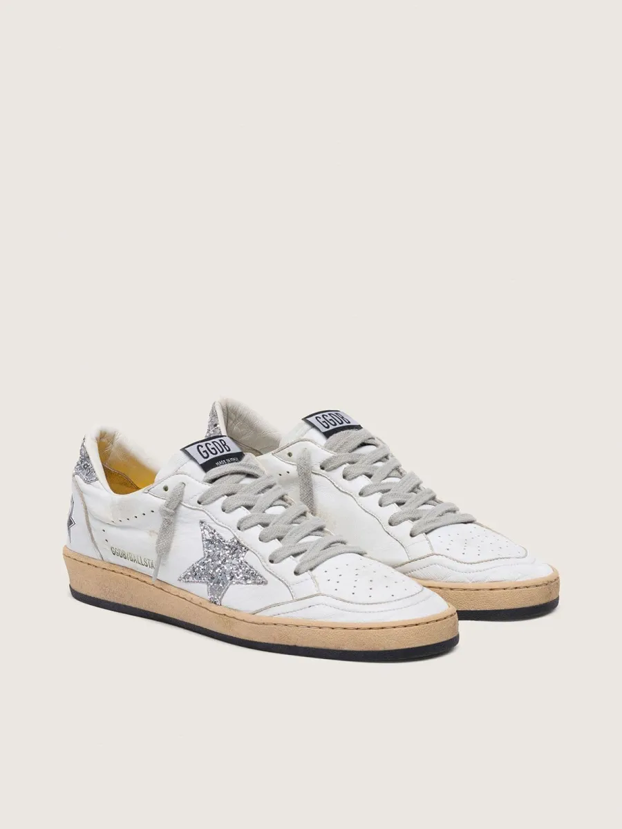 Ball Star Donna in nappa con stella e talloncino glitter argento