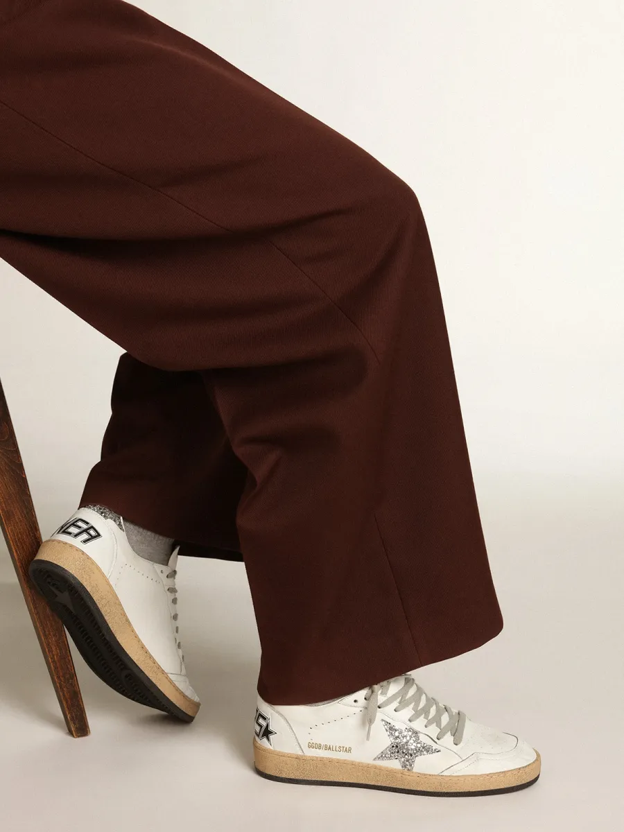 Ball Star Donna in nappa con stella e talloncino glitter argento