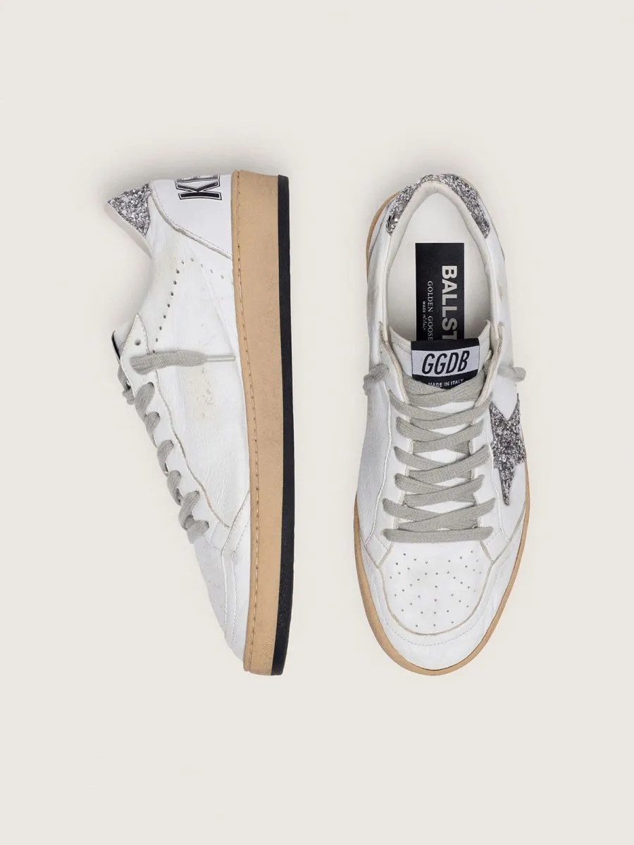 Ball Star Donna in nappa con stella e talloncino glitter argento