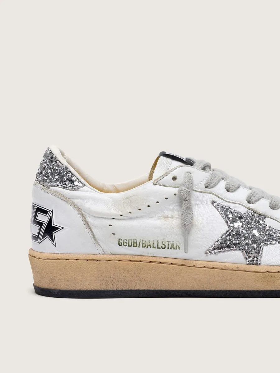 Ball Star Donna in nappa con stella e talloncino glitter argento