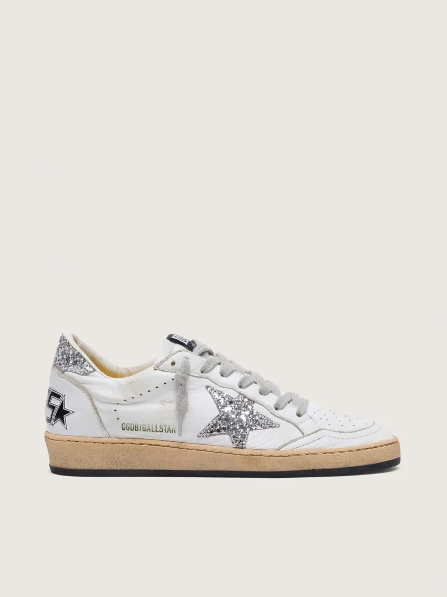 Ball Star Donna in nappa con stella e talloncino glitter argento