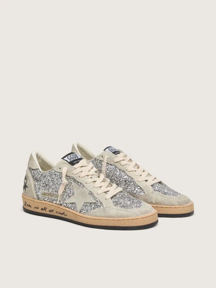 Ball Star Donna in glitter argento con inserti in suede ghiaccio