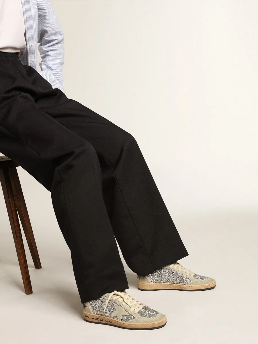 Ball Star Donna in glitter argento con inserti in suede ghiaccio