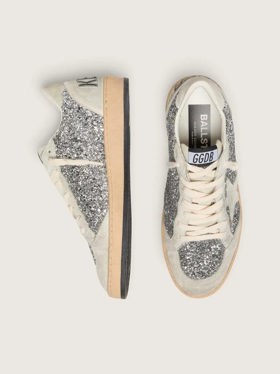 Ball Star Donna in glitter argento con inserti in suede ghiaccio