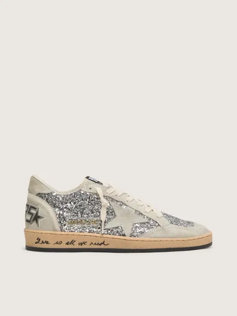 Ball Star Donna in glitter argento con inserti in suede ghiaccio