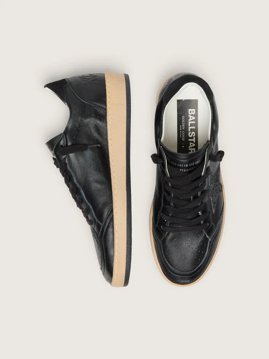 Ball Star Donna in nappa nera con stella in glitter neri e talloncino in suede