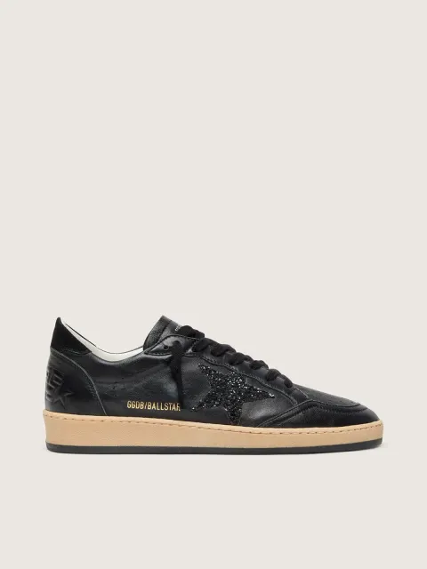 Ball Star Donna in nappa nera con stella in glitter neri e talloncino in suede